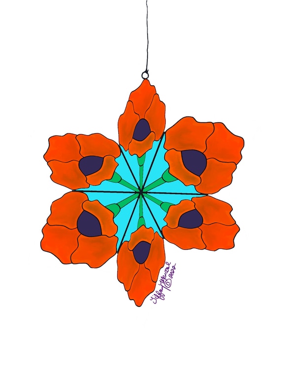 TWIRL POPPIES • Poppy Flower • Spinner • Stained Glass Pattern • Digital Download