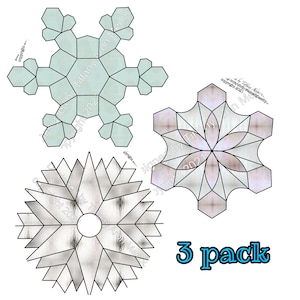 Snowflake 3 pack Stained Glass Pattern Digital Download,