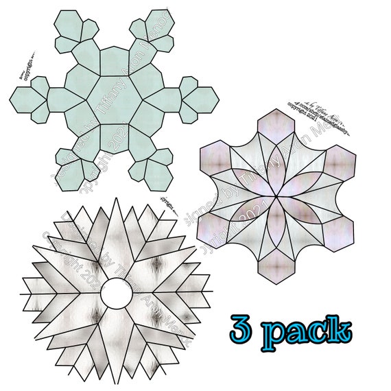 Snowflake 3 pack Stained Glass Pattern Digital Download,