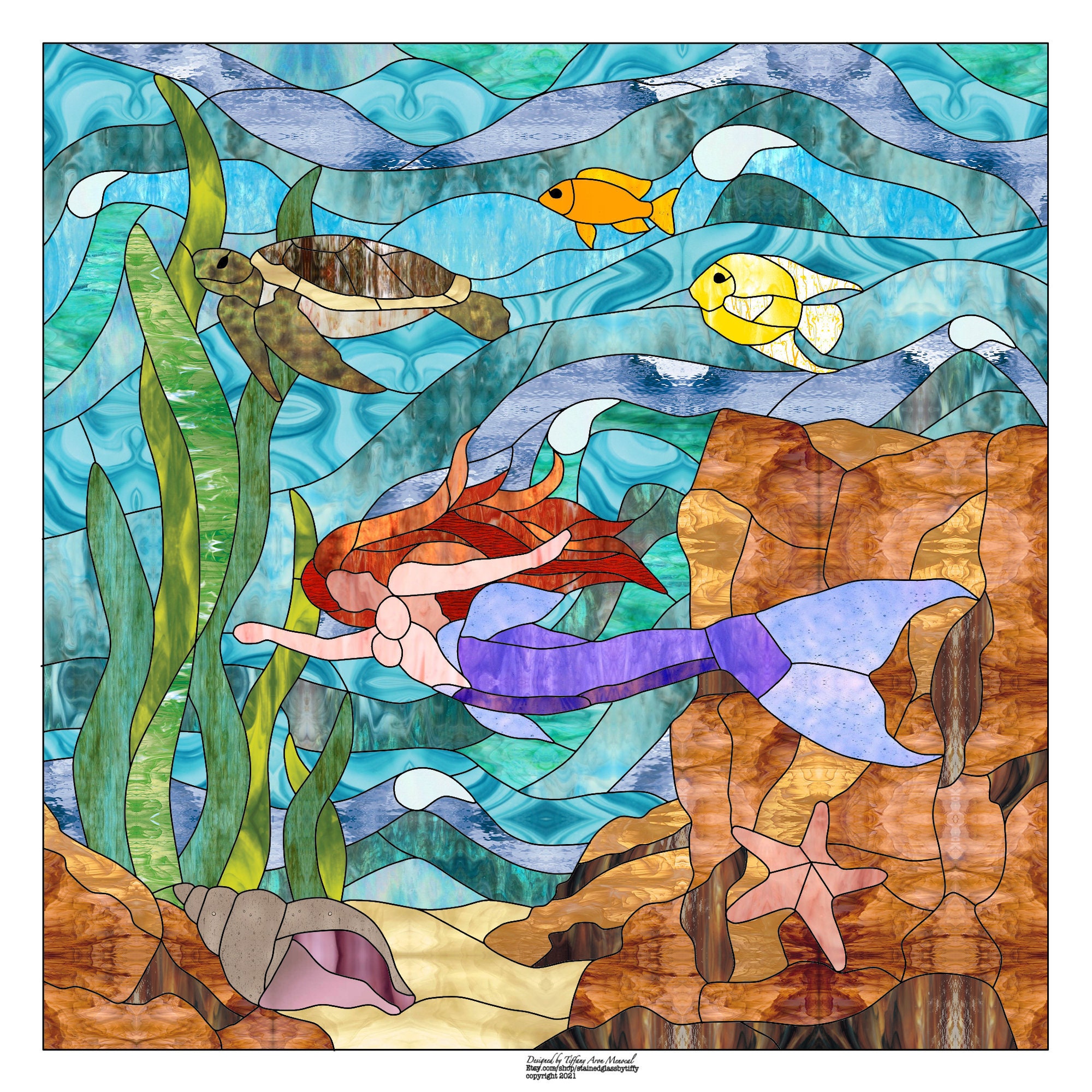 Mermaid Stained Glass Digital Paper Seamless Printable Textures | My