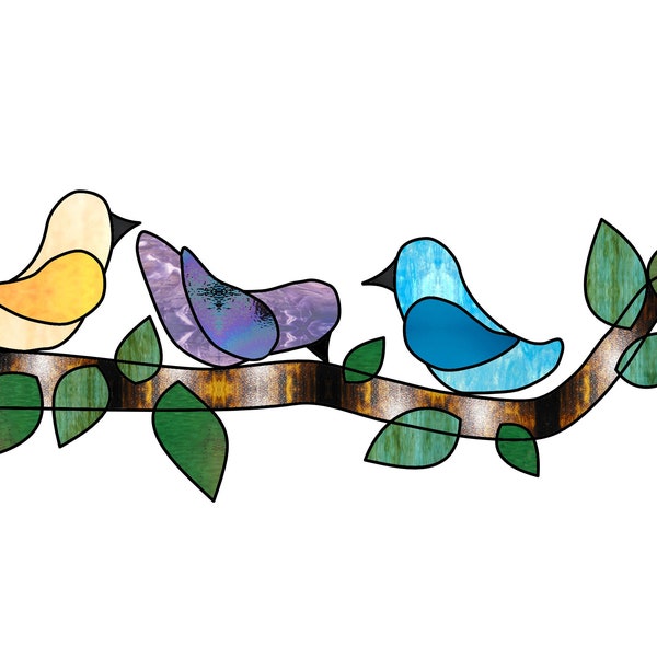 Birds on a branch Stained Glass Pattern Digital Download