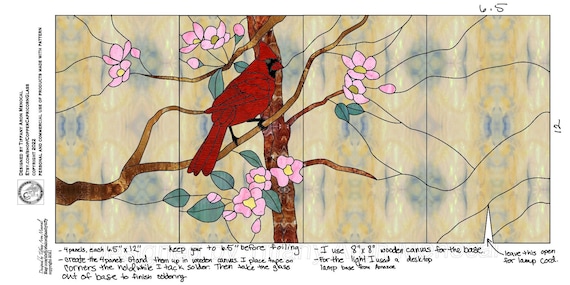 Cardinal lantern lamp Stained Glass Pattern Digital Download