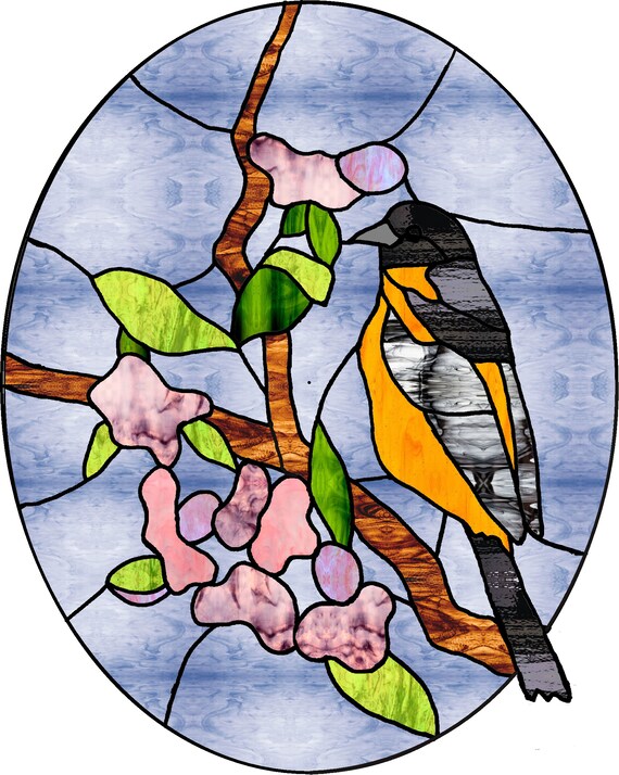 Oriole Stained Glass Pattern bird Digital Download