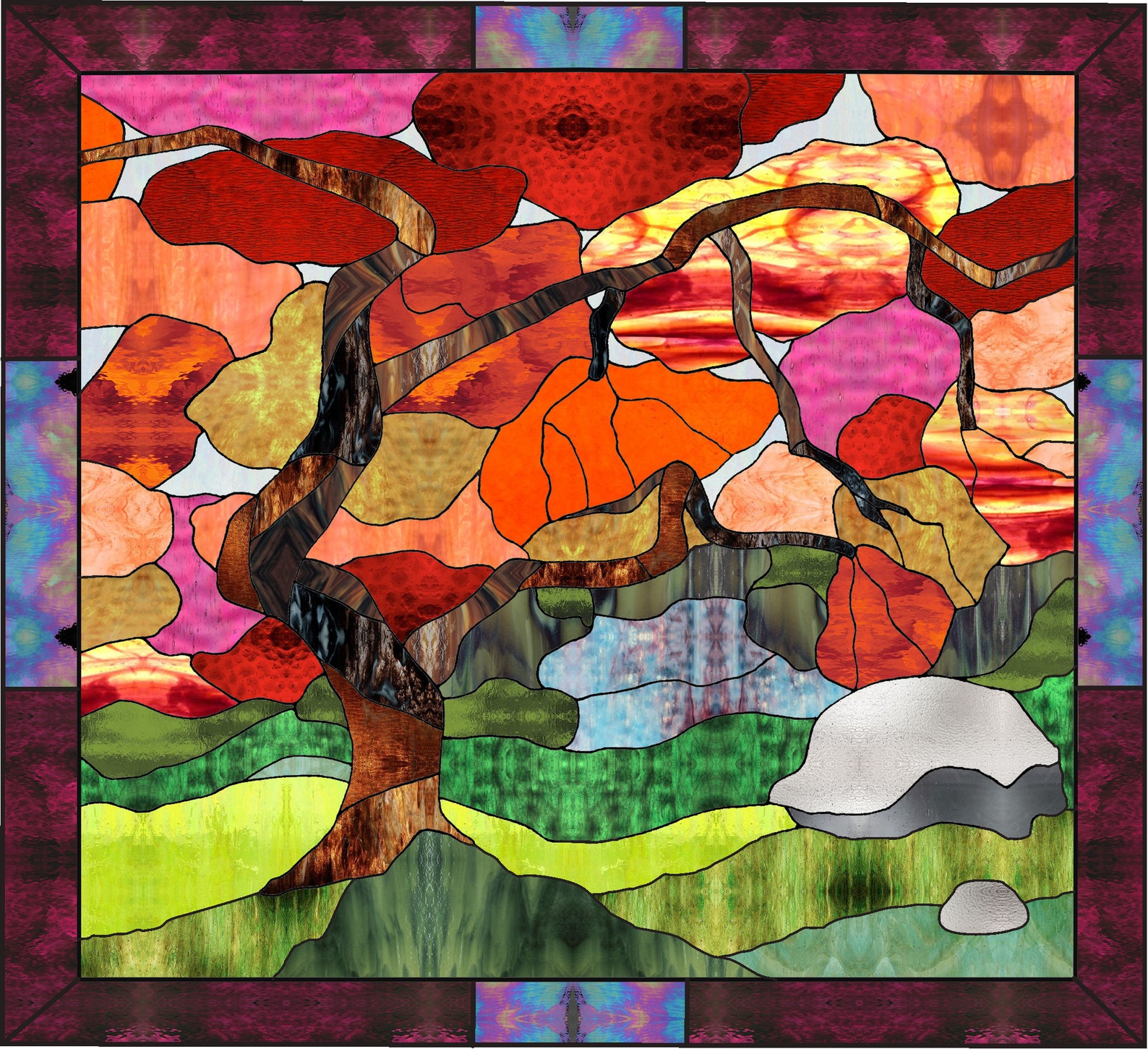 Japanese Maple Tree Stained Glass Pattern Digital Download Etsy