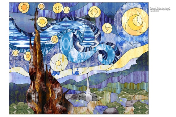 Inspired Van Gogh Starry Night Stained Glass Pattern Digital Download