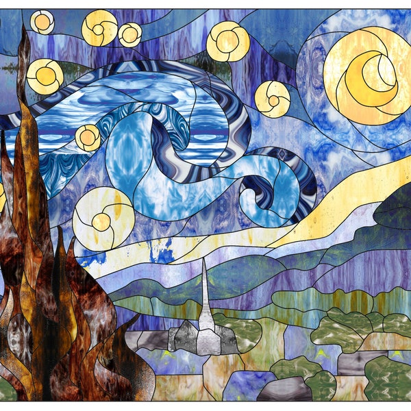 Inspired Van Gogh Starry Night Stained Glass Pattern Digital Download