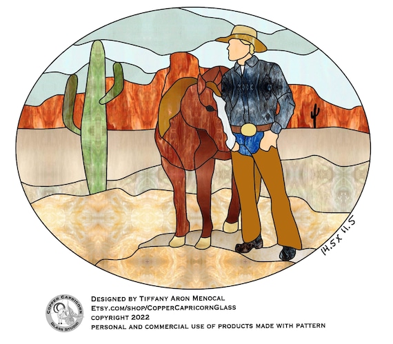 Cowboy with horse Glass Pattern Digital Download