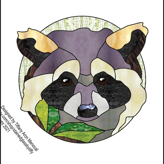 Raccoon Stained Glass Pattern Digital Download