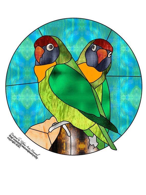 Lovebirds Stained Glass Pattern Digital Download
