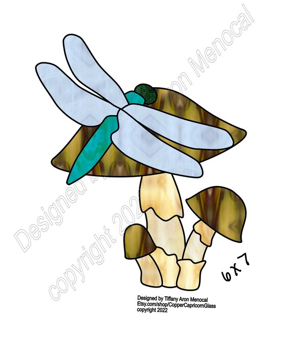 DRAGONFLY PARASOL • Mushrooms Fungi • Stained Glass Pattern • Digital Download