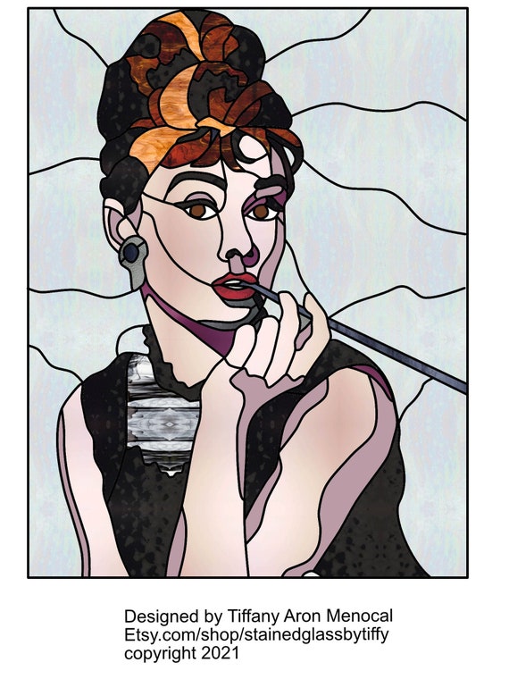 Audrey Hepburn portrait Stained Glass Pattern Digital Download