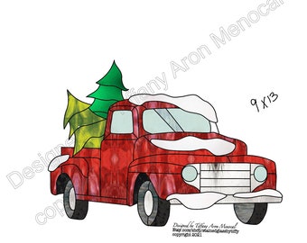 Christmas tree in truck Stained Glass Pattern Digital Download