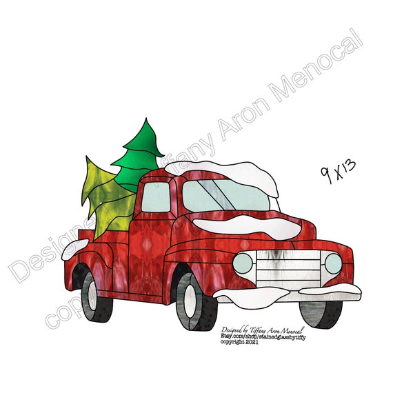 Christmas tree in truck Stained Glass Pattern Digital Download