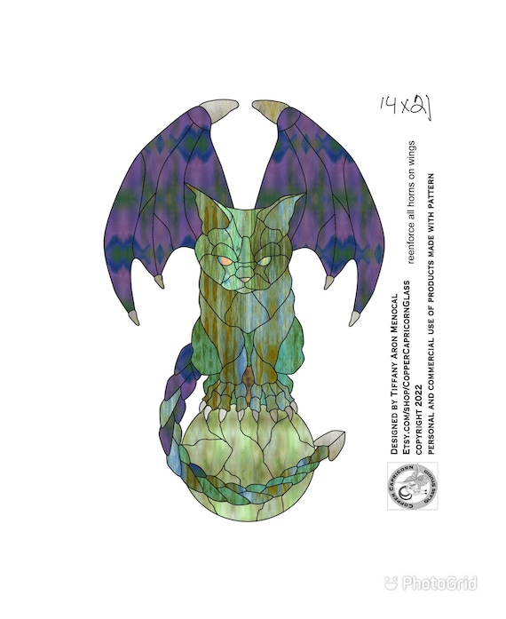 Gargoyle cat Stained Glass Pattern Digital Download