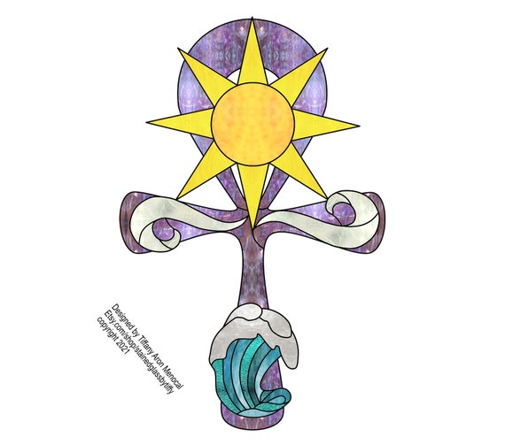 Ankh sun wind water Stained Glass Pattern Digital Download
