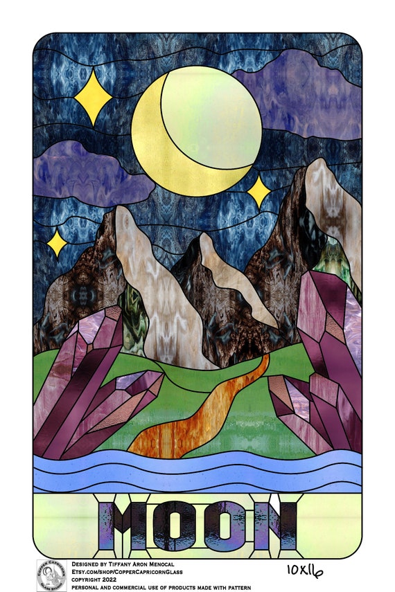 Moon tarot card Stained Glass Pattern Digital Download