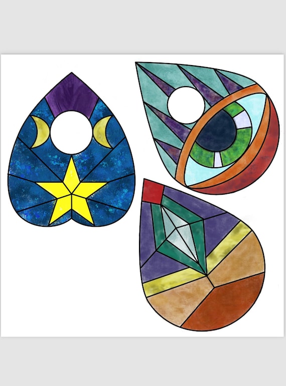 Planchette • ouija board pointer • set of 3 - Stained Glass Pattern • Digital Download