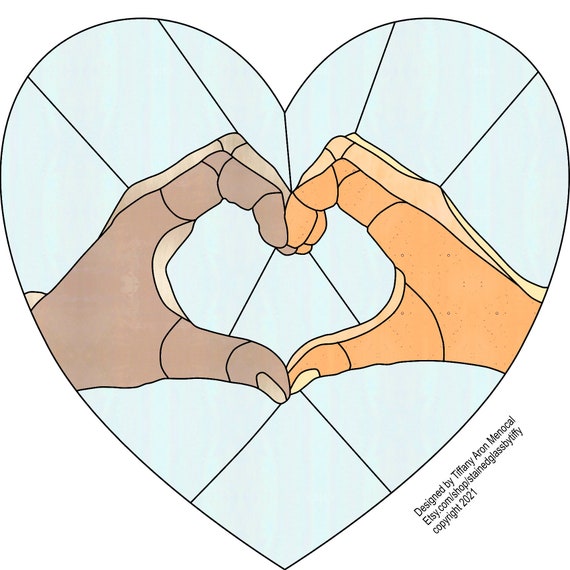 Heart hands love Stained Glass Pattern Digital Download