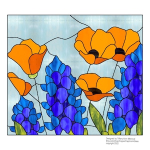 POPPY BONNET • Poppy Bluebonnet Flower • Stained Glass Pattern • Digital Download