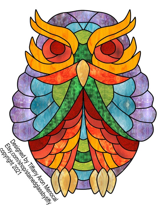 Owl Mountains Stained Glass Pattern Digital Download