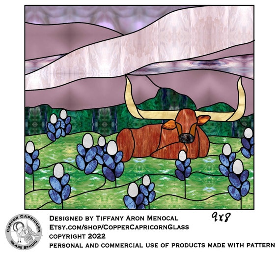 Longhorn and bluebonnets  Glass Pattern Digital Download
