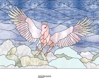 Pegasus horse stained Glass Pattern Digital Download