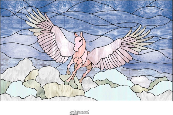 Pegasus horse stained Glass Pattern Digital Download