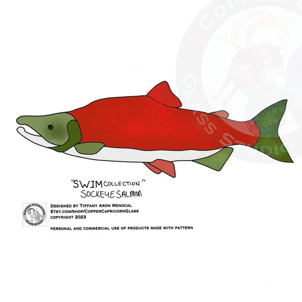 SOCKEYE • salmon fish • Stained Glass Pattern • Digital Download