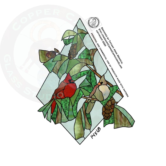 Cardinals pair Stained Glass Pattern Digital Download