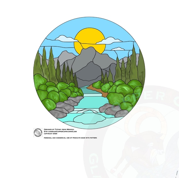 MOUNTAIN VIEW  • river • Stained Glass Pattern • Digital Download
