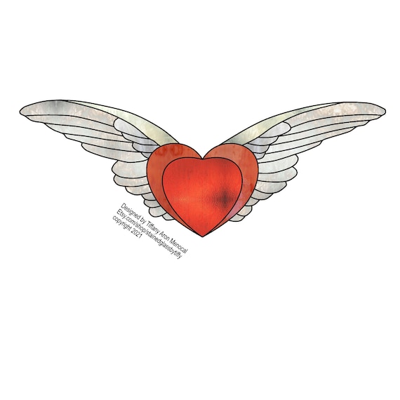 Heart angel wings Stained Glass Pattern Digital Download
