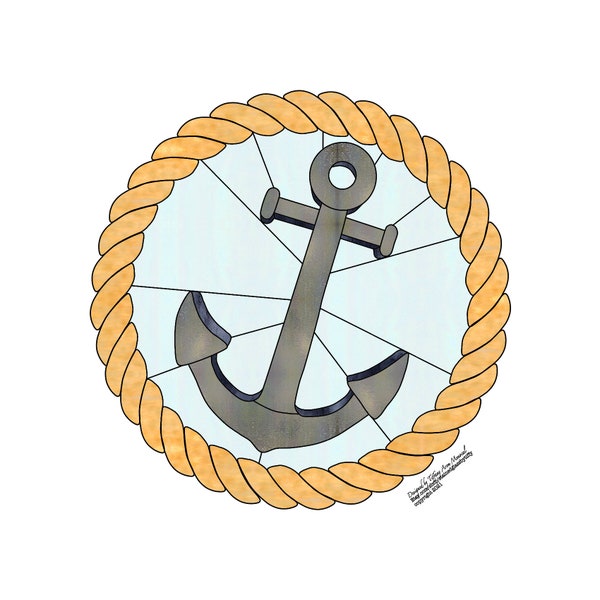 Anchor nautical round Stained Glass Pattern Digital Download