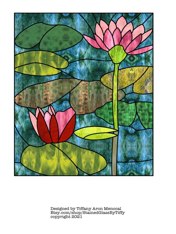 LILY GARDEN • Pond Flower • Stained Glass Pattern • Digital Download