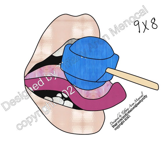 Eating lollipop Stained Glass Pattern Digital Download