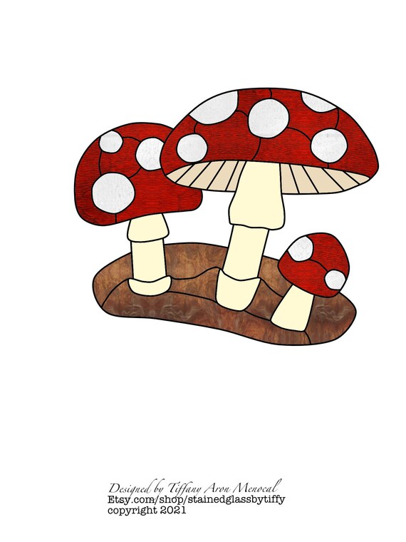 AMANITA • Mushrooms Fungi Red Toadstool • Stained Glass Pattern • Digital Download