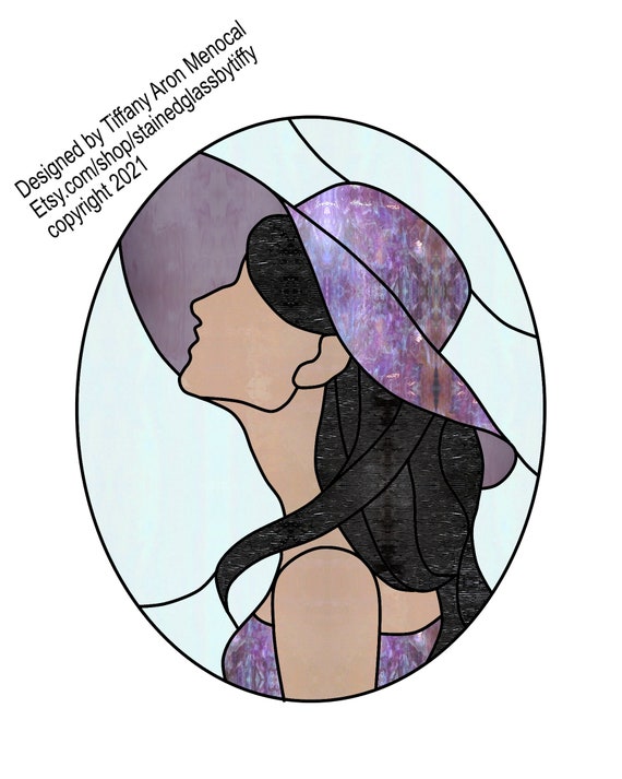 Women’s portrait floppy hat Stained Glass Pattern Digital Download