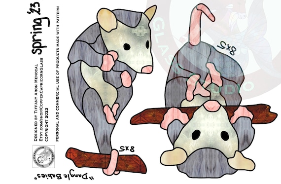 BABY OPOSSUMS • set of two • Stained Glass Pattern • Digital Download