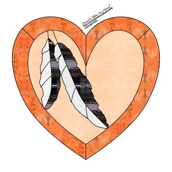 Heart and feathers Stained Glass Pattern Digital Download