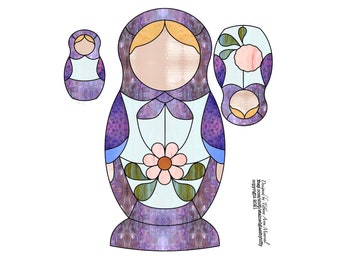 Nesting dolls 3 set matryoshka Stained Glass Pattern Digital Download '