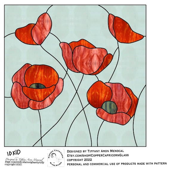 POPPY FIELD • Poppies Poppy Flower • Stained Glass Pattern • Digital Download