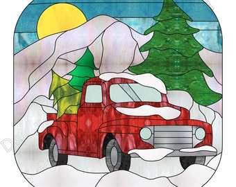 Christmas tree in truck Stained Glass Pattern Digital Download