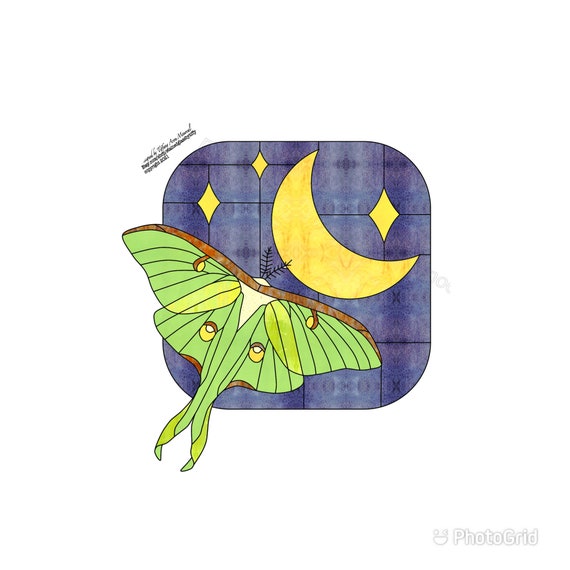 Lunar moth Stained Glass Pattern Digital Download
