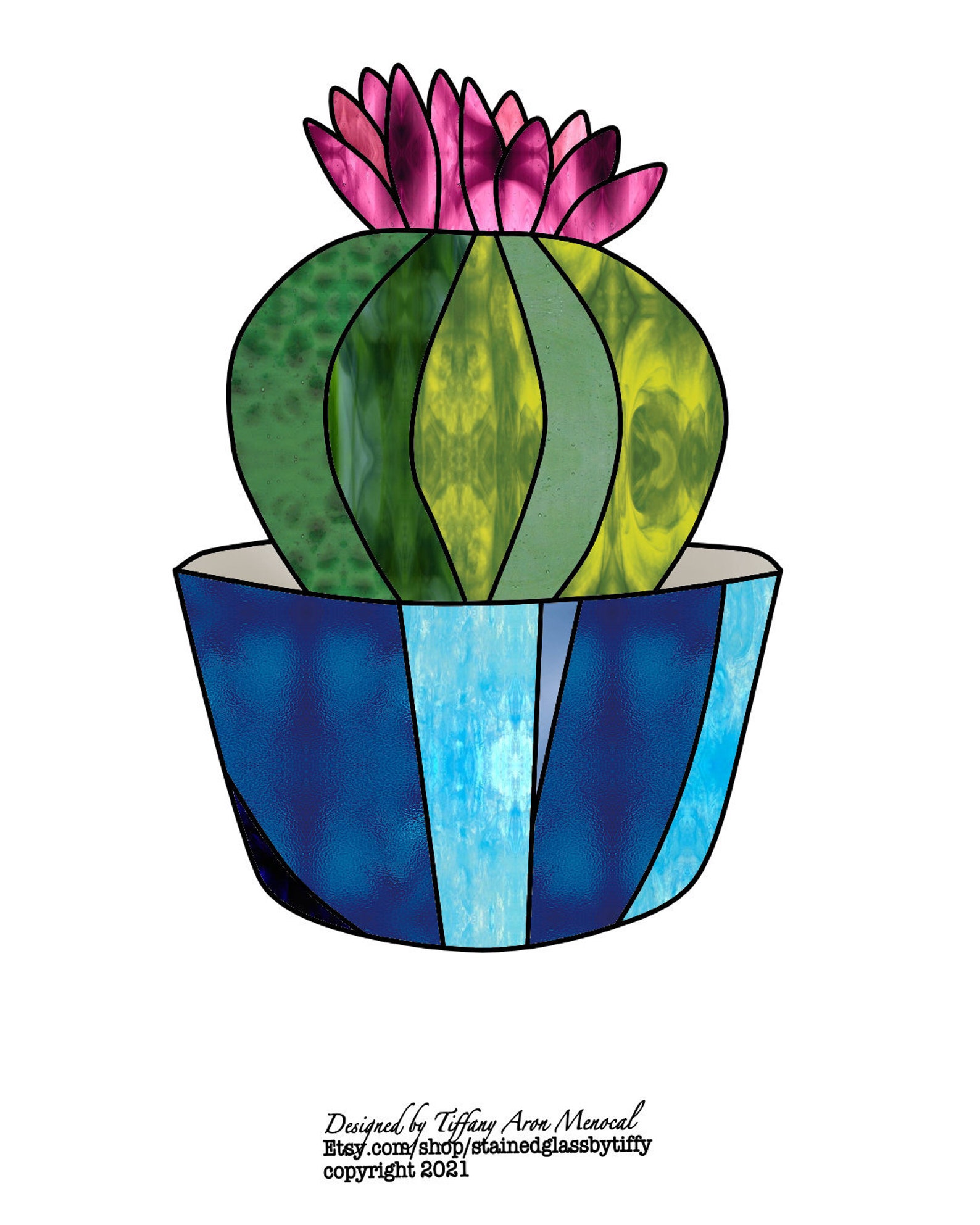 Flowering cactus Stained Glass Pattern Digital Download Etsy