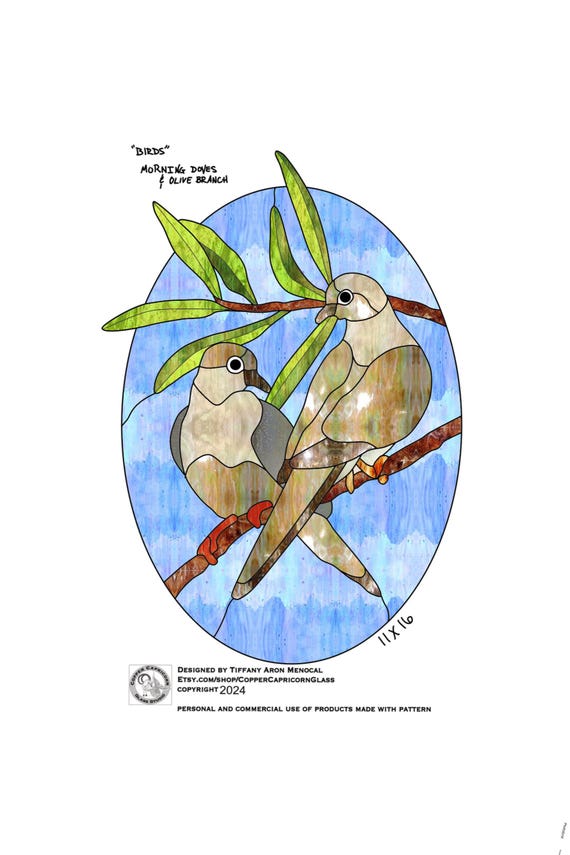 PIGEONS• Dove birds •  - Stained Glass Pattern • Digital Download