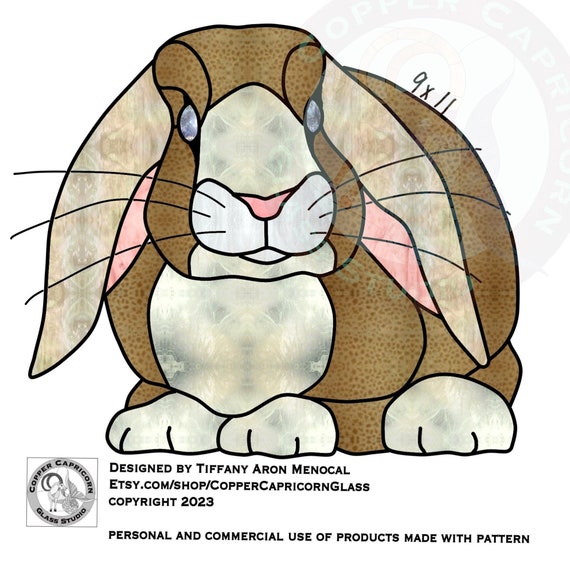 FUZZY BUNNY • French flop eared rabbit • Stained Glass Pattern • Digital Download