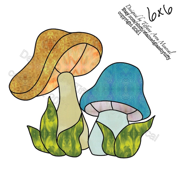 MYCENA • Mushrooms Fungi • Stained Glass Pattern • Digital Download