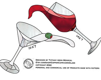 Martini and wine glasses stained Glass Pattern Digital Download