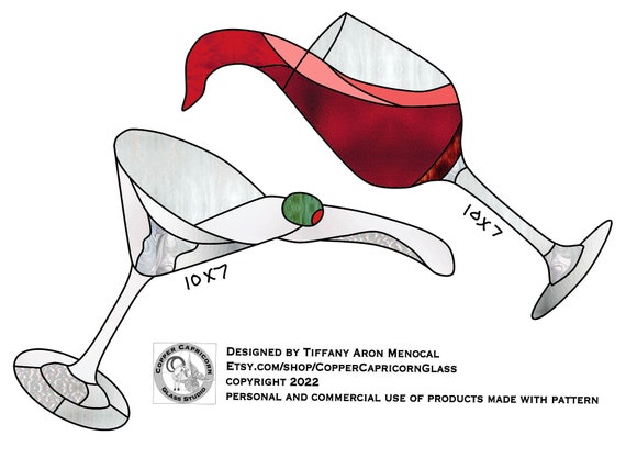 Martini and wine glasses stained Glass Pattern Digital Download