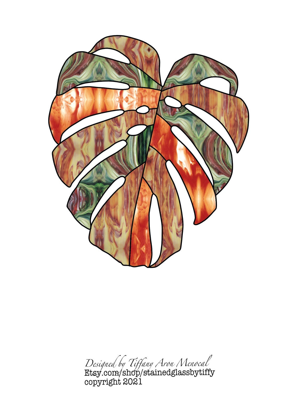 Monstera Leaf Stained Glass Pattern Digital Download Etsy