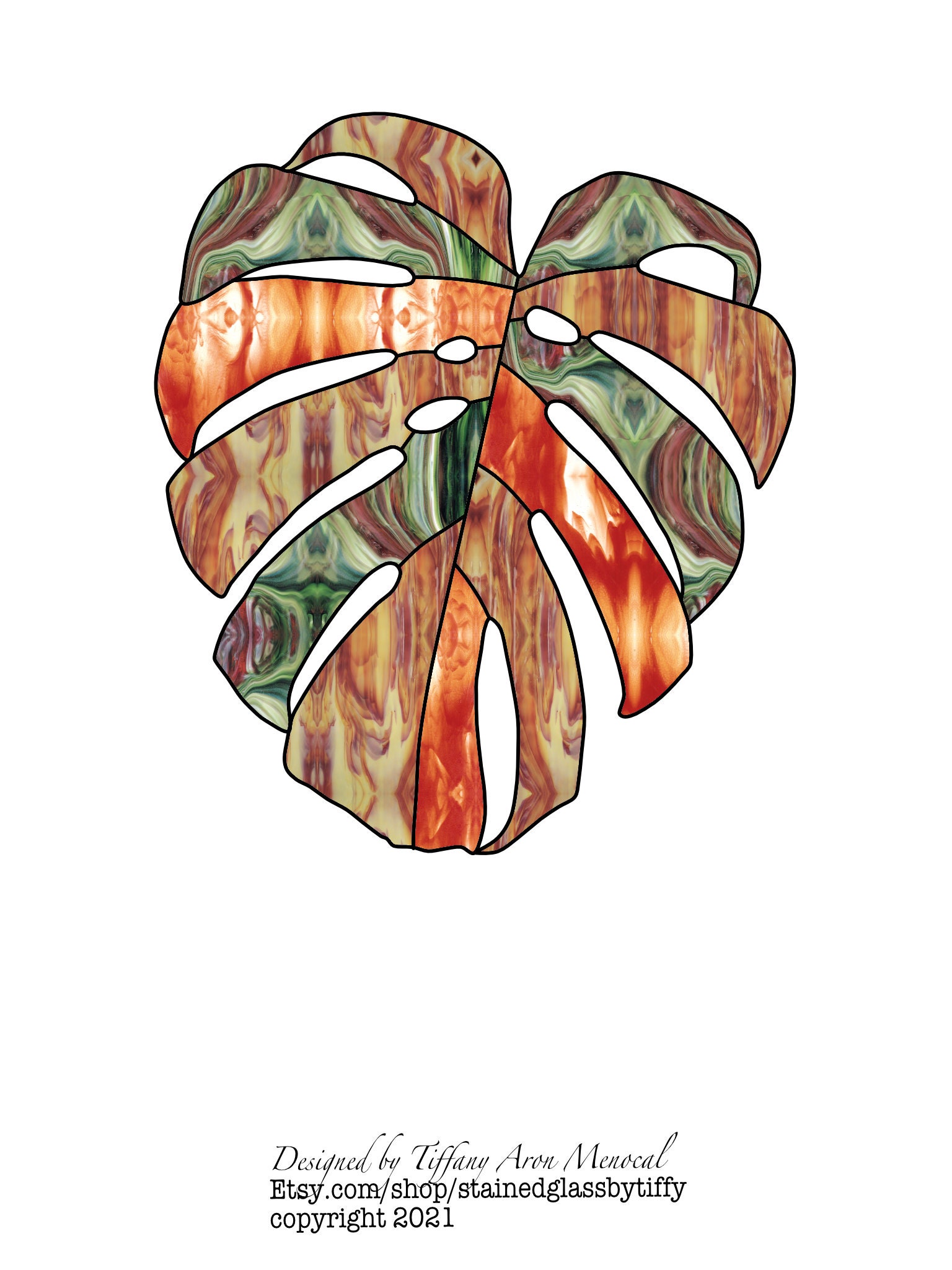Monstera Leaf Stained Glass Pattern Digital Download Etsy
